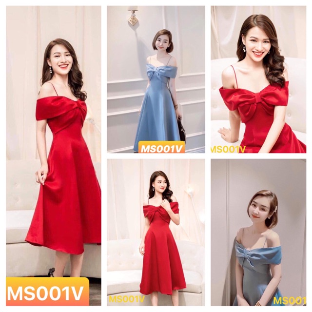 Đầm nơ trễ vai