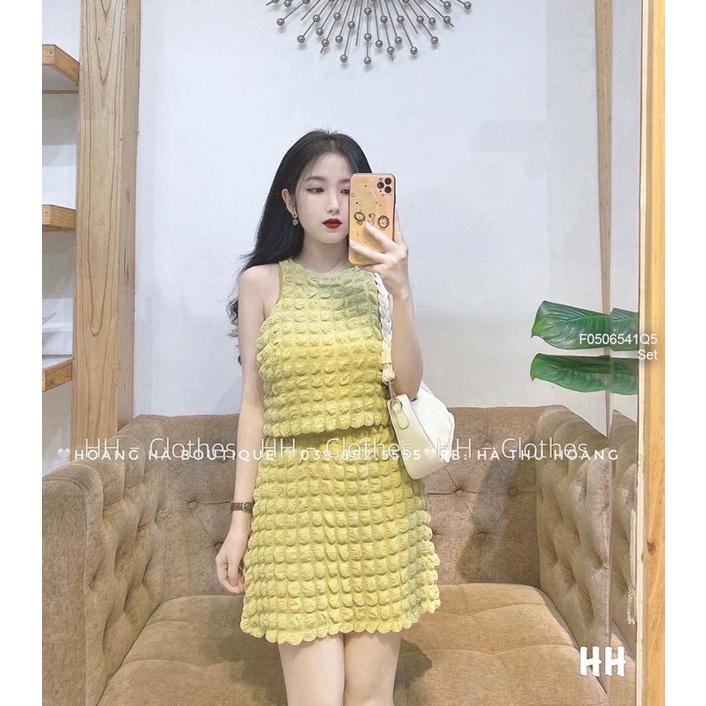 Set xốp áo croptop chân váy hàng chuẩn