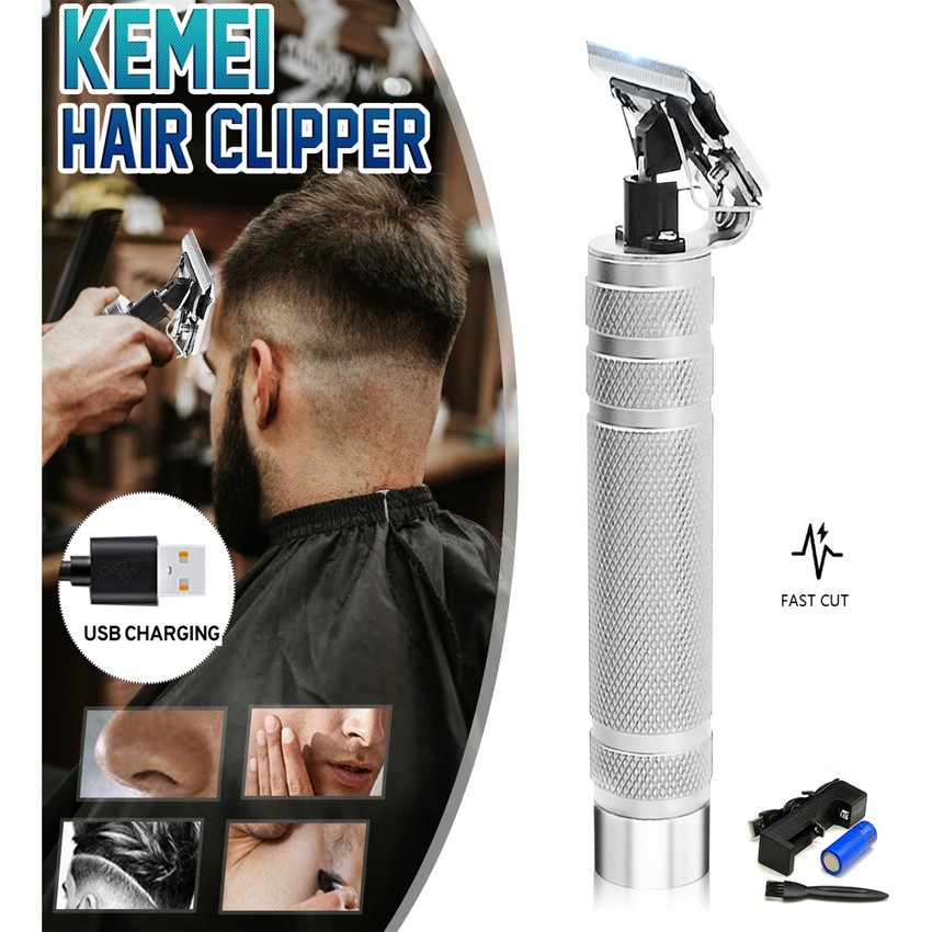 Tông đơ cắt tóc Kemei Skeleton chữ T 0mm màu bạc tiện lợi dành cho nam (kemei 1974B)
