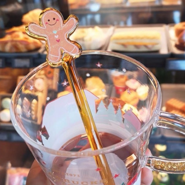 Starbucks 2020 mới giáng sinh Aurora cup sáng bóng Gingerbread người que trộn ly cà phê