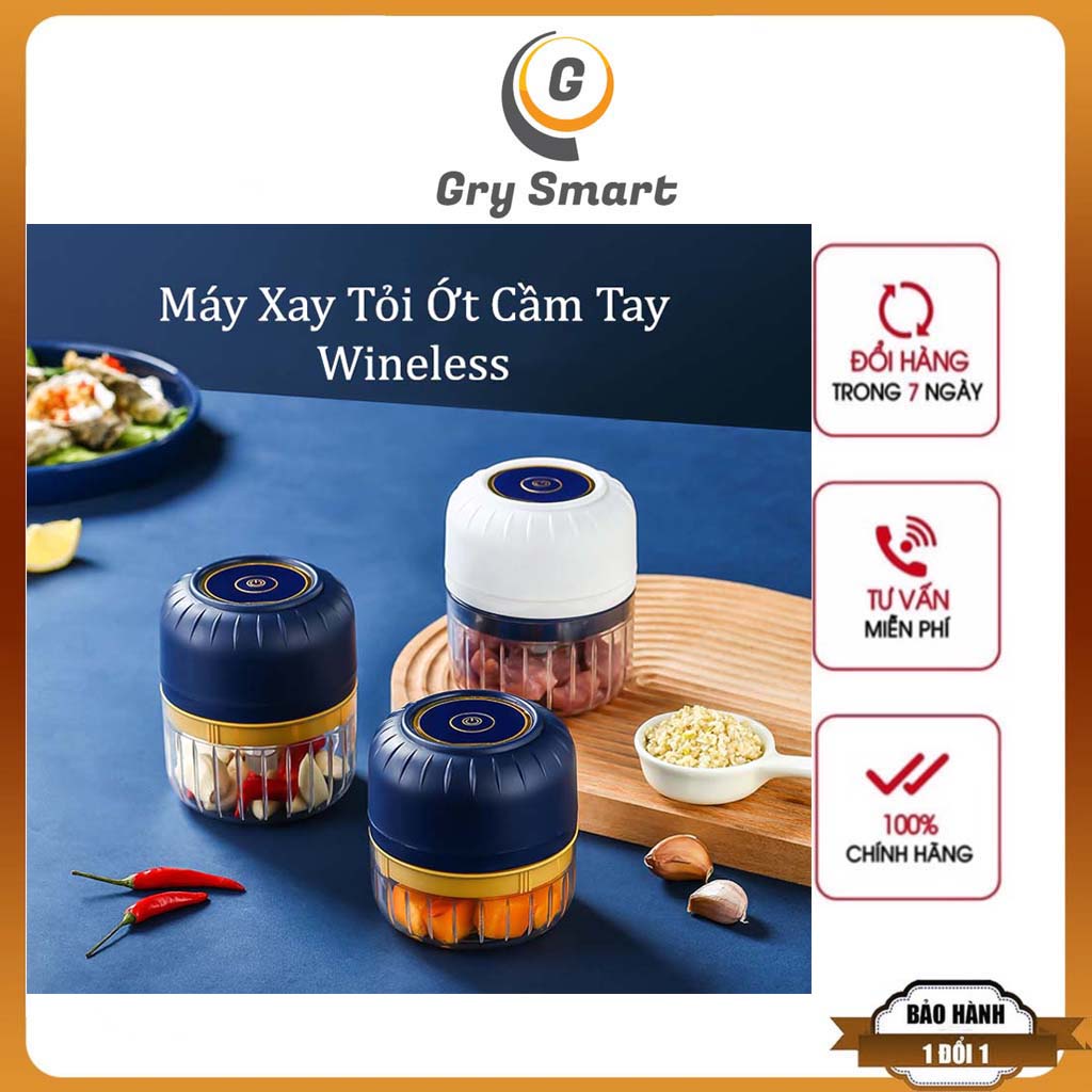 Máy Xay Tỏi Ớt Cầm Tay Mini Wineless Sạc USB, Máy Xay Thịt Đa Năng Dễ Dàng Tháo Lắp Vệ Sinh Bằng Tay Tiện Lợi, An Toàn