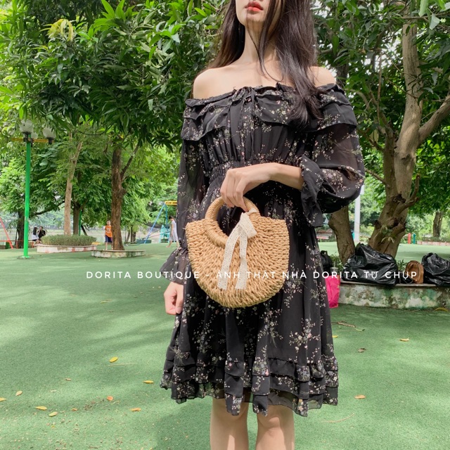 [Ảnh thật/Video] Váy hoa nhí trễ vai dáng xòe, hoa vintage, Váy hoa vintage | BigBuy360 - bigbuy360.vn