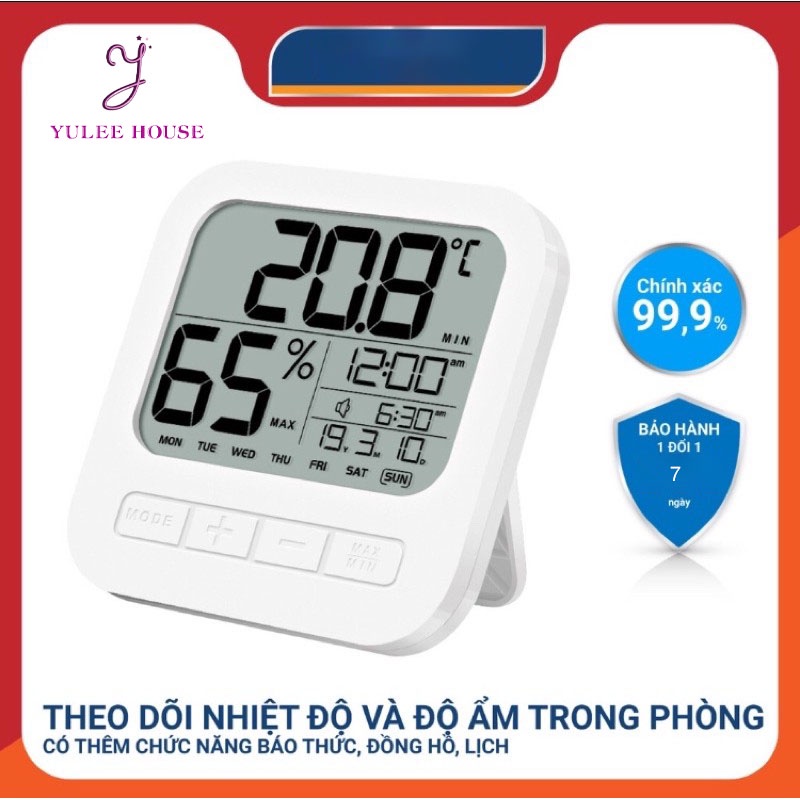 NHIỆT ẨM KẾ ĐIỆN TỬ ĐO ĐỘ ẨM &amp; NHIỆT ĐỘ PHÒNG NGỦ - ĐỒNG HỒ BÁO THỨC