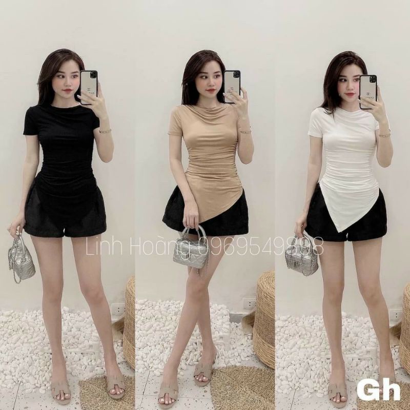 Áo nhún vạt đuôi cá tà trước dáng mới xinh