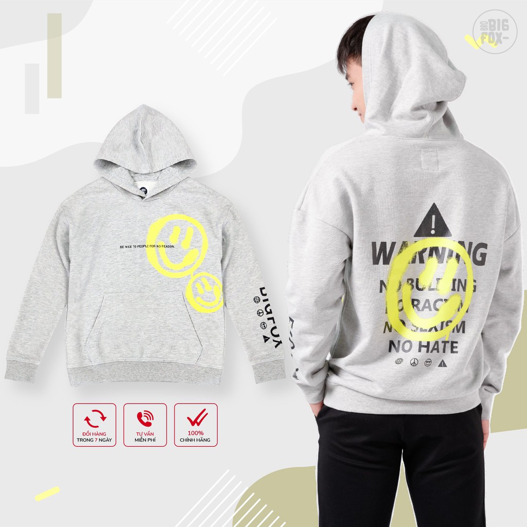 [FREE SHIP] Áo Dài Tay Bé Trai Có Mũ Hoodie Dáng Oversize Áo Khoác Nỉ Thu Đông Cho Bé In Mặt Cười Bigfox