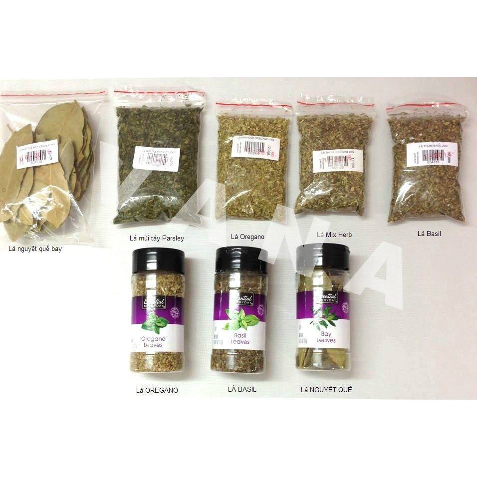 LÁ THƠM HƯƠNG THẢO OREGANO,ROSEMARY,THYME,BASIL,PARLEY,NGUYỆT QUẾ BAY GÓI NHỎ 10G