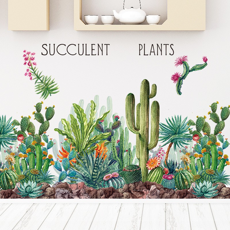 [MẪU SUCCULENT PLANTS] Decal dán tường mẫu vườn cây, tranh dán tường trang trí phòng khách, phòng ngủ, quán cafe