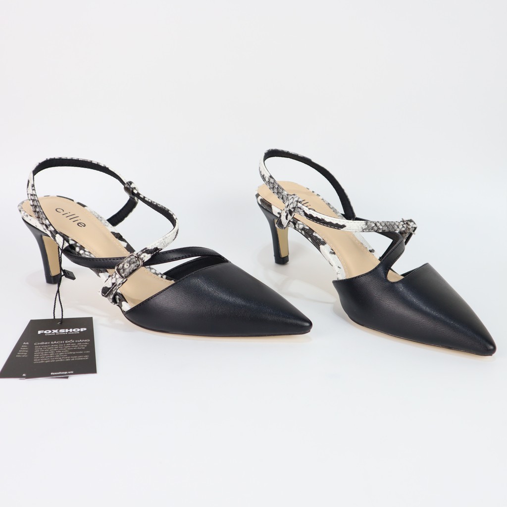 Giày sandal nữ thời trang bít mũi hở hậu quai chéo gót trụ cao 5cm Cillie 1012a