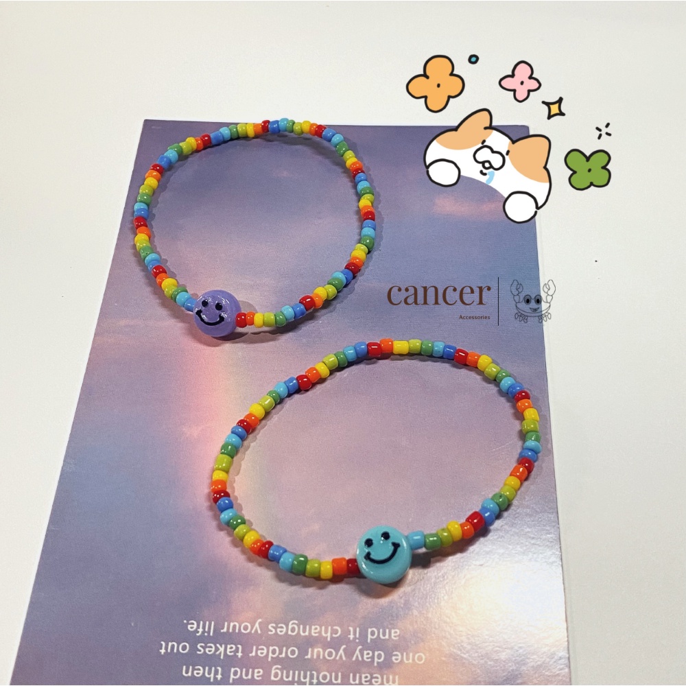 VÒNG ĐEO TAY HẠT CƯỜM CẦU VÒNG MẶT CƯỜI HANDMADE (MẶT CƯỜI CÓ NHIỀU MÀU) #makebytiemtaphoahandmade