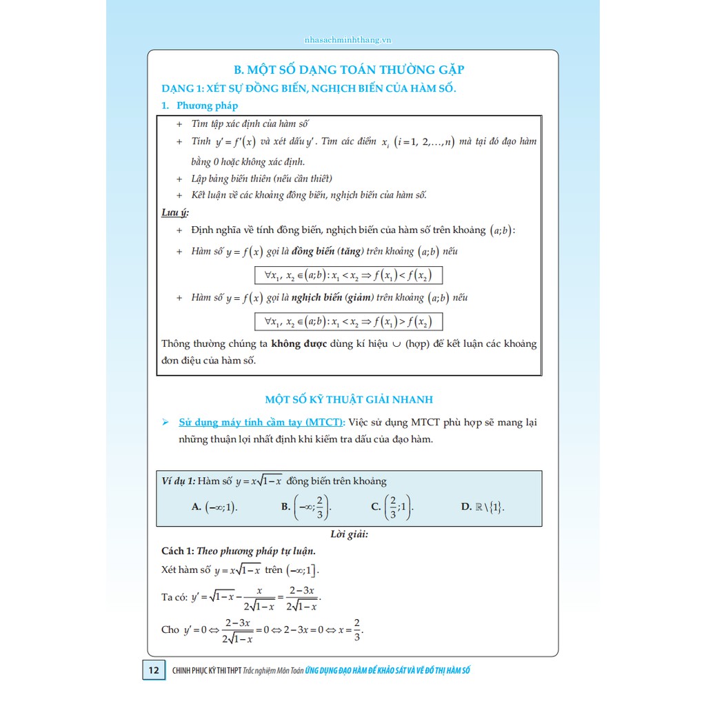 Sách - Chinh phục kỳ thi THPT trắc nghiệm môn Toán, ứng dụng đạo hàm để khảo sát và vẽ đồ thị hàm số (sách màu)
