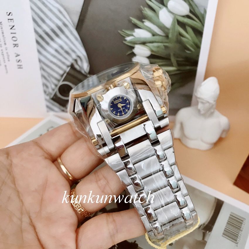 Đồng Hồ Nam Invicta Chronograph Kích Thước Siêu To - Bạc Mặt Trắng Viền Vàng - 55mm