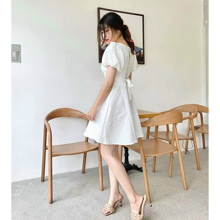 ĐẦM GẤM TAY PHỒNG CỔ VUÔNG (KÈM CLIP KÈM HÌNH THẬT)