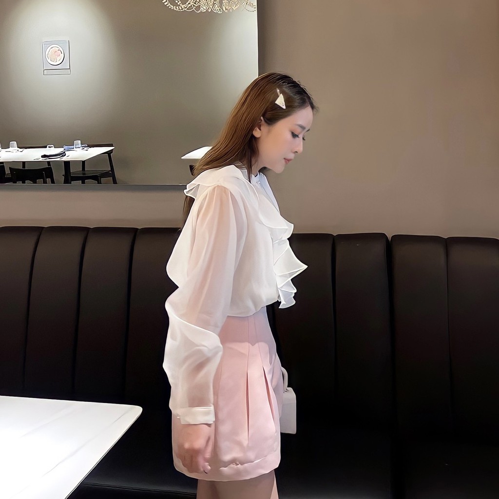 [Mã WABRTN02 giảm 10% ]Áo sơ mi bóng kính cúc ngọc chống nhăn trắng tingoan CATHERINE BLOUSE/WH