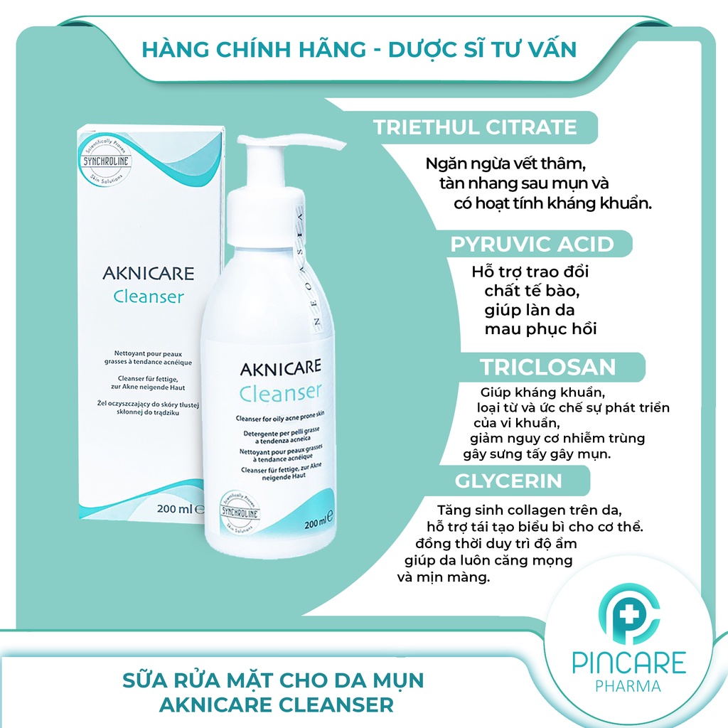 Sữa rửa mặt cho da mụn Aknicare Cleanser 200ml - Hàng chính hãng - Nhà thuốc PinCare