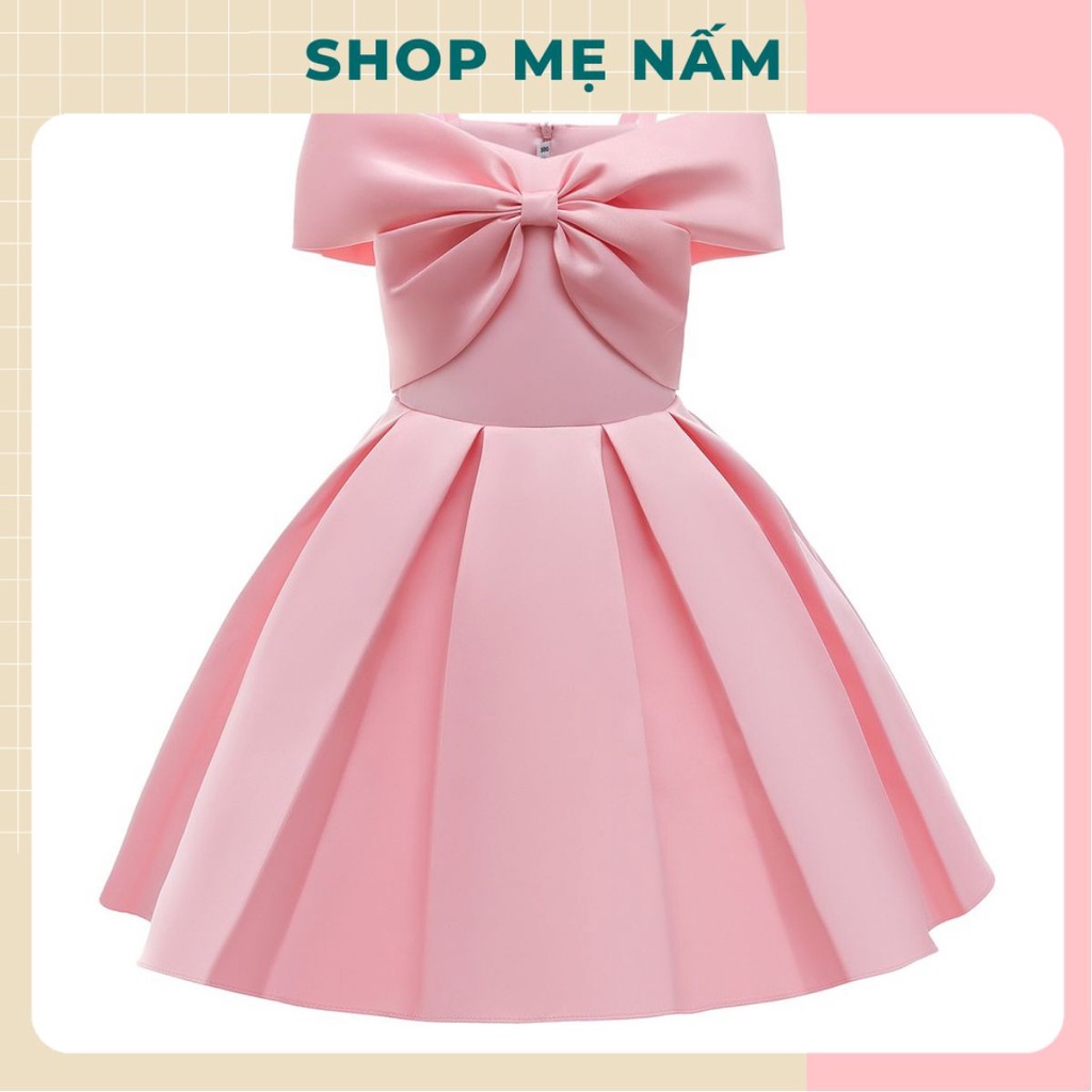 Đầm bé gái trễ vai dáng xòe xếp ly phi lụa mềm mại - Shop Mẹ Nấm