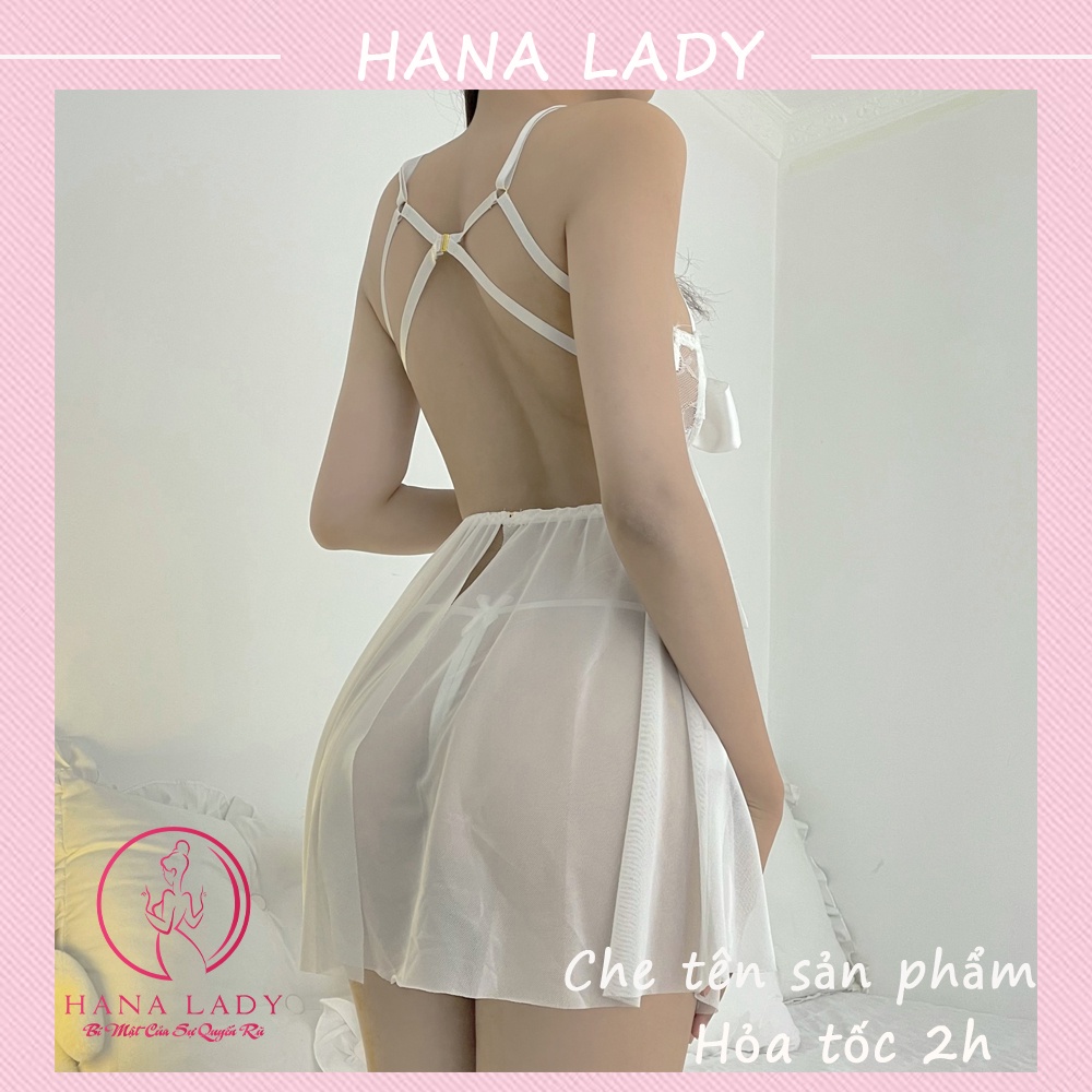 Váy ngủ nữ xuyên thấu, đầm ngủ sexy gợi cảm nơ ngực quyến rũ kèm quần chip lọt khe VN458