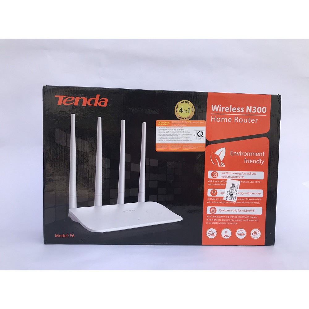 Bộ phát sóng Wifi Tenda 4 anten 300Mps F6 - Hàng Chính Hãng BH 3 năm