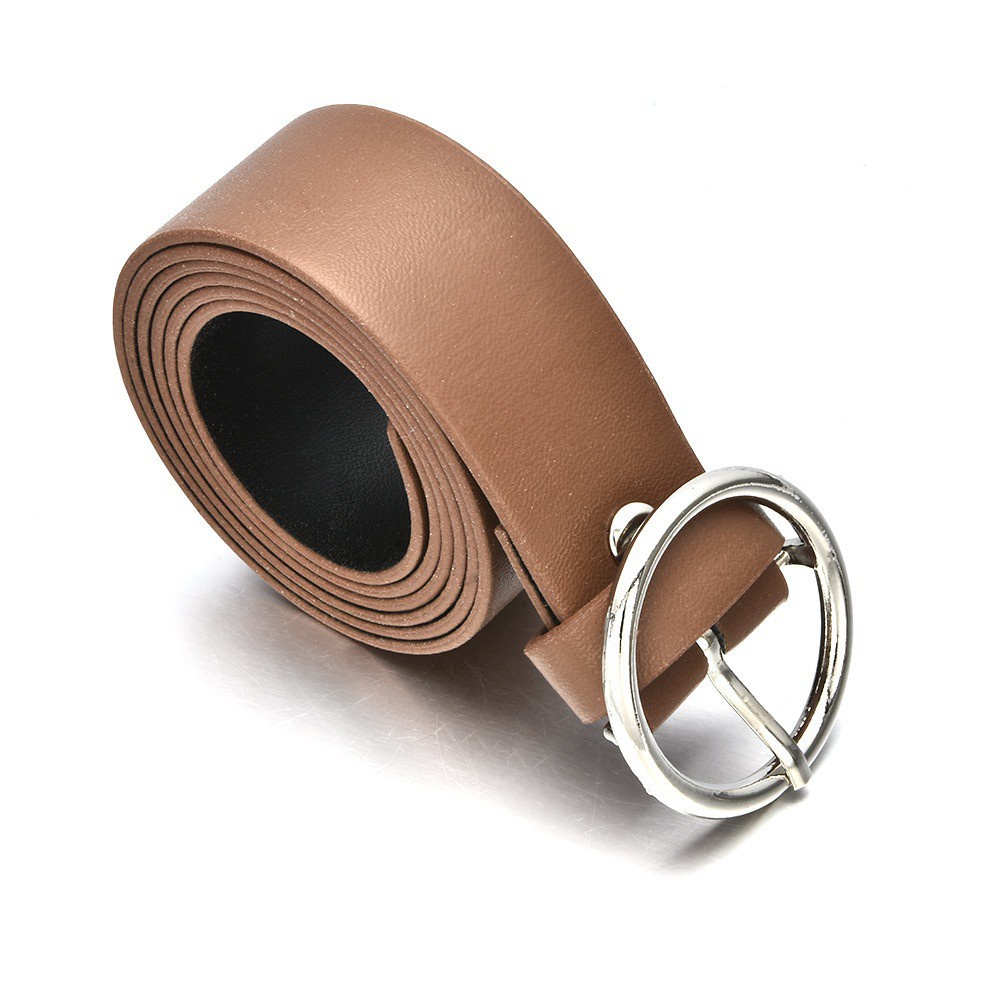 Dây thắt lưng da giả khóa cài tròn kim loại phong cách vintage thời trang dành cho nam và nữ