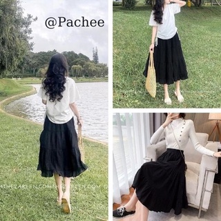 Chân Váy Đũi Nhăn Tầng Xoè Nữ [FREESHIP] 🌸 Đầm midi dáng dài cạp cao chun lưng, bánh bèo màu đen Ulzzang HOT || 29Sams^^