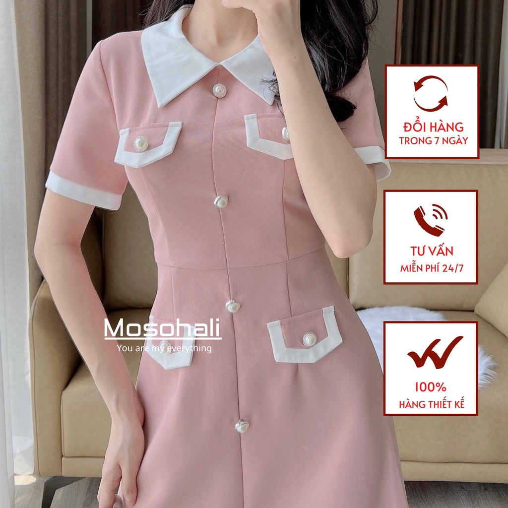 Váy xoè cộc tay viền trắng, thanh lịch, trẻ trung