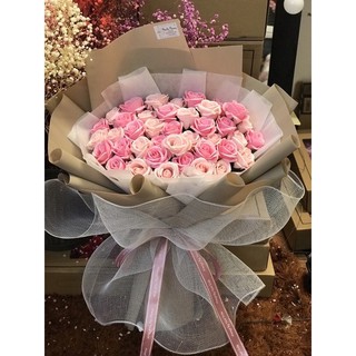 Hoa hồng sáp thơm bó 50 bông phối màu