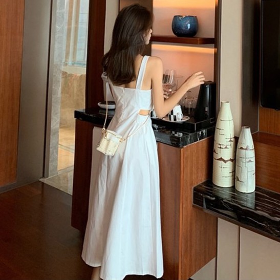 [ORDER] Đầm maxi 2 dây cổ vuông cắt eo ulzzang basic style - u.w