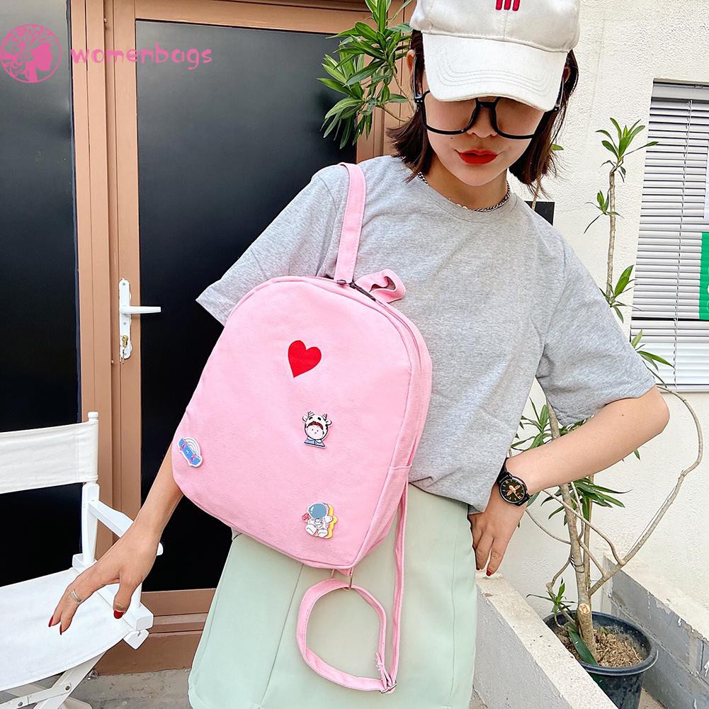 READY√Women Canvas Love Print Backpack Ladies Preppy Style Large Capacity Handbag