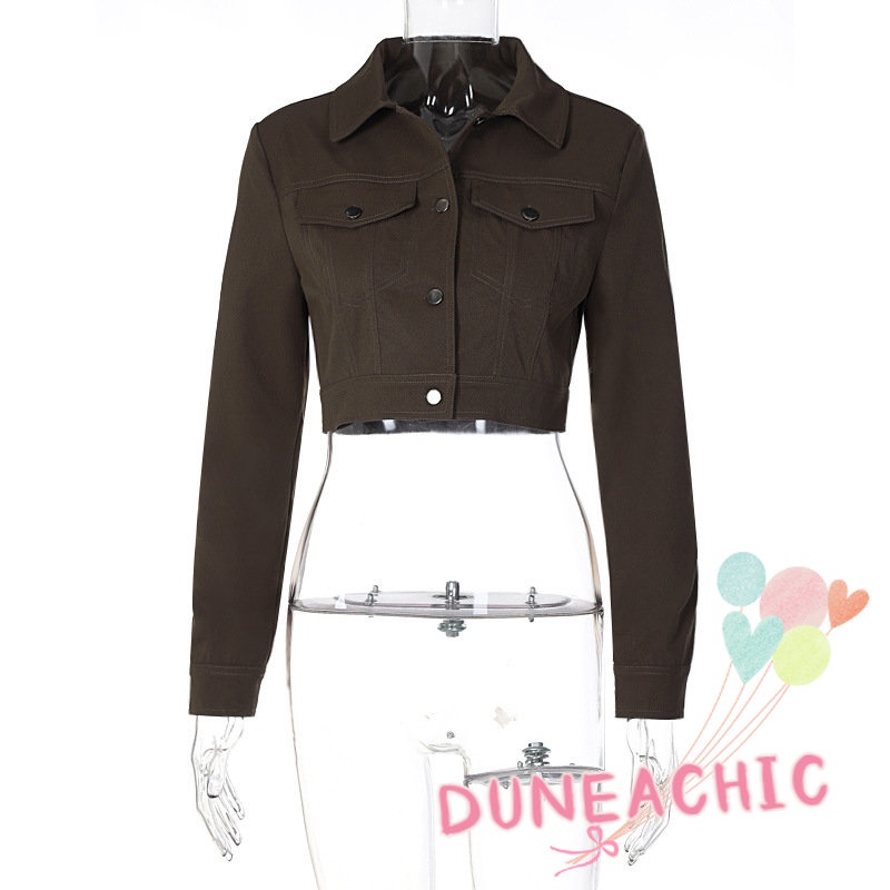 DUNEA Áo Khoác Tay Dài Phối Túi Phong Cách Đường Phố Cá Tính Cho Nữ