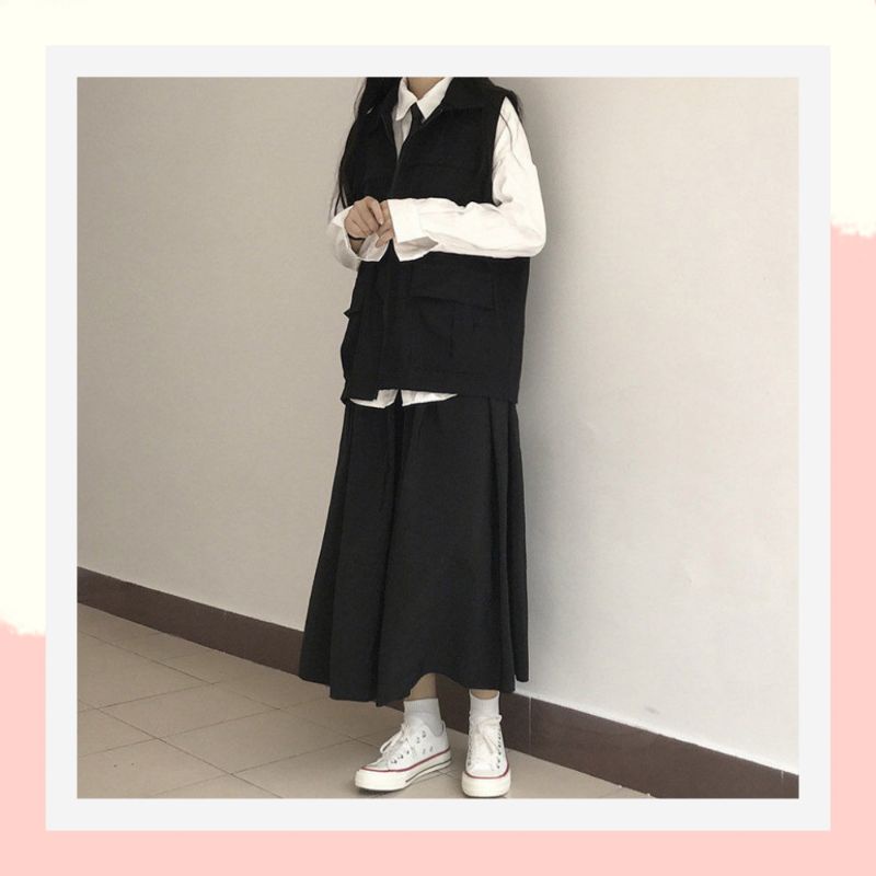 Chân váy dài trơn cạp chun freesize đơn giản basic,chân váy dài qua gối cho người thấp 17