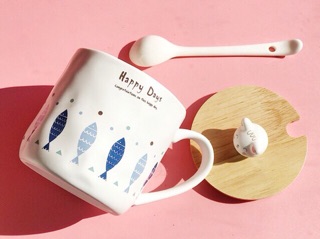 Cốc Sứ Có Nắp Thìa Hình Thỏ, Mèo