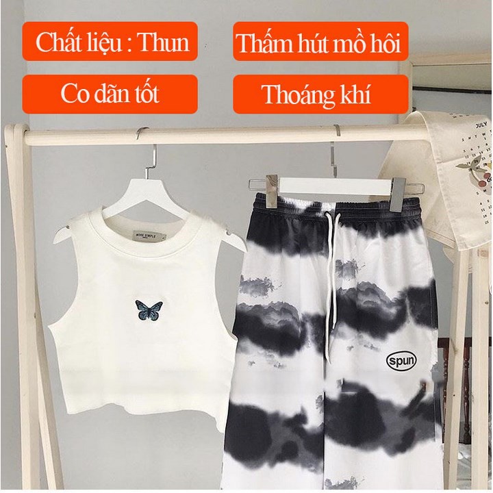 [Mã FAMAYWA giảm 10K đơn 50K] Áo croptop 3 lỗ thêu bướm chất cotton mịn