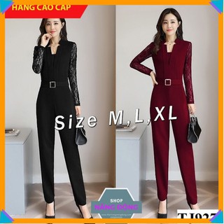 Jumpsuit 🌸freeship🌸 jum tay dài phối ren kèm belt rời xinh xắn tj927