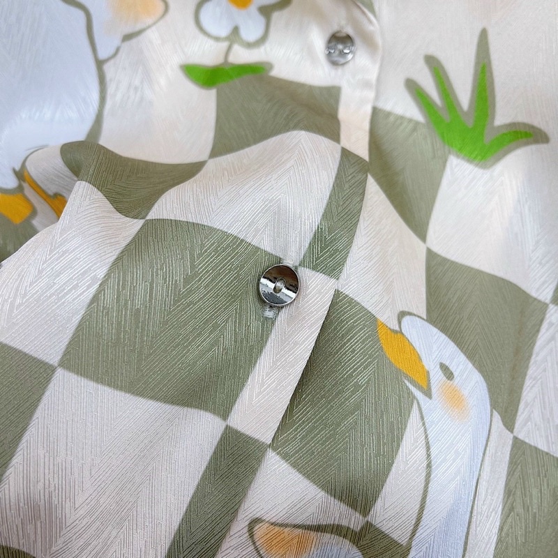 Bộ ngủ mặc nhà pijama lụa xước Quảng Châu cao cấp tay ngắn duck trắng