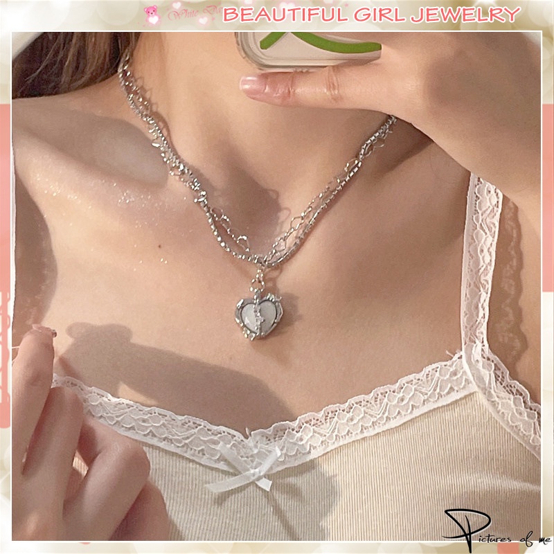 Vòng cổ Nhiều Lớp Mặt Trái Tim Đính Đá Zircon Phong Cách Hàn Quốc