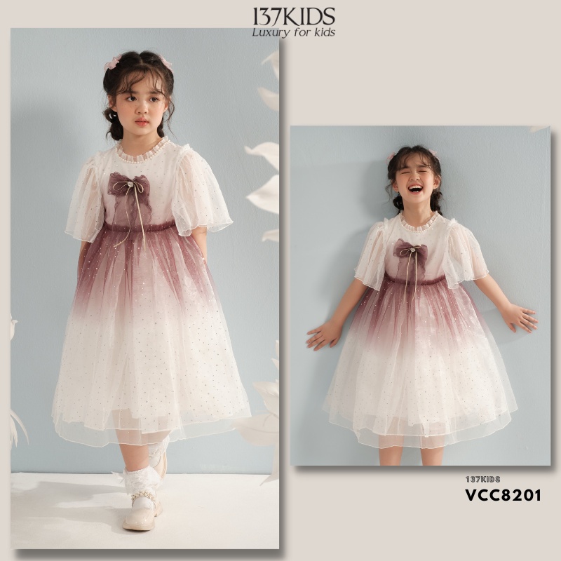Váy công chúa bé gái 137Kids thiết kế ren lưới sang chảnh cho bé đi chơi đi dự tiệc