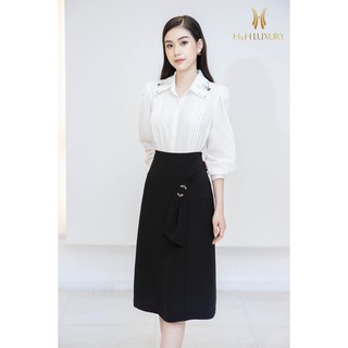 Chân váy đen dáng A nơ chéo - Đầm công sở H&H Luxury