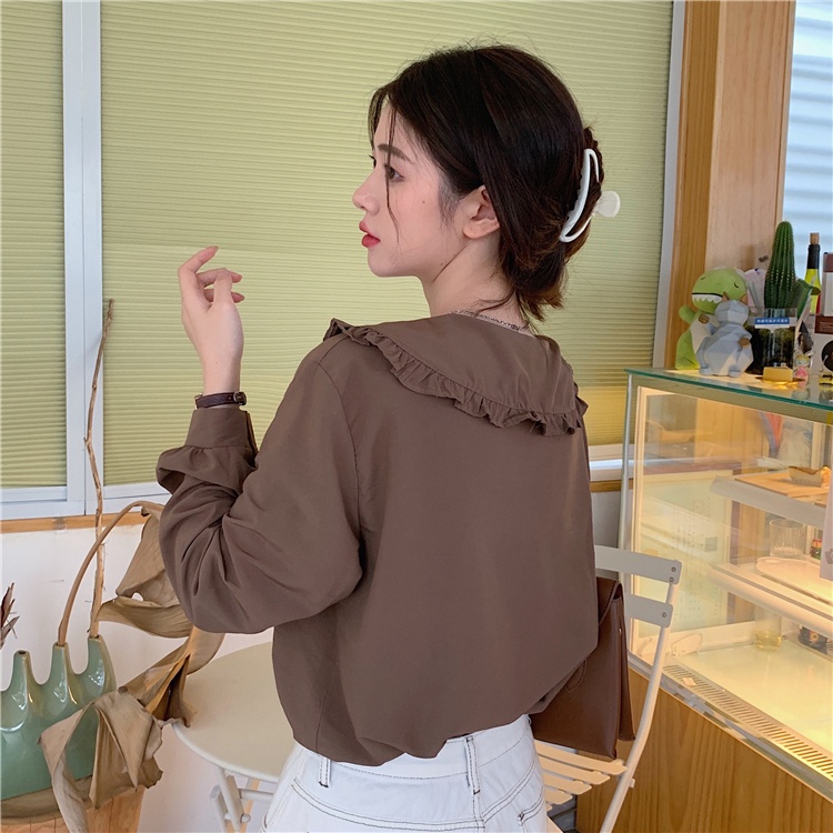 SUXI Áo Sơ Mi Tay Dài Cổ Búp Bê Màu Sắc Trơn Phong Cách Hàn Quốc Cổ Điển Thời Trang Cho Nữ