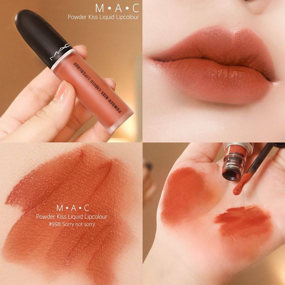 Son kem lì MAC Power Kiss Liquid LipColour màu 998 Cam cháy- Sorry Not Sorry 5ml