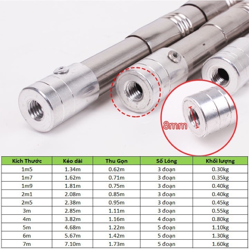 Sào rút inox bẫy chim, treo lồng chim tặng kèm móc sào và 1 túi bổi siêu bền giá rẻ Phụ kiện Bamboo