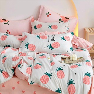 Bộ Drap & Chăn Phao Cotton Poly Dứa Hồng