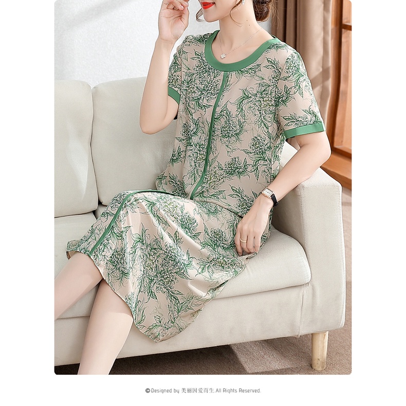 Đầm Tay Ngắn Plus Size Phong Cách Phương Tây Thời Trang Mùa Hè 2022 Cho Nữ Trung Niên