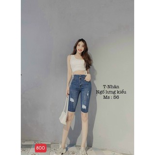 Quần jean ngố/lửng lưng cao, co dãn mạnh kiểu rách form chuẩn ôm dáng siêu đẹp