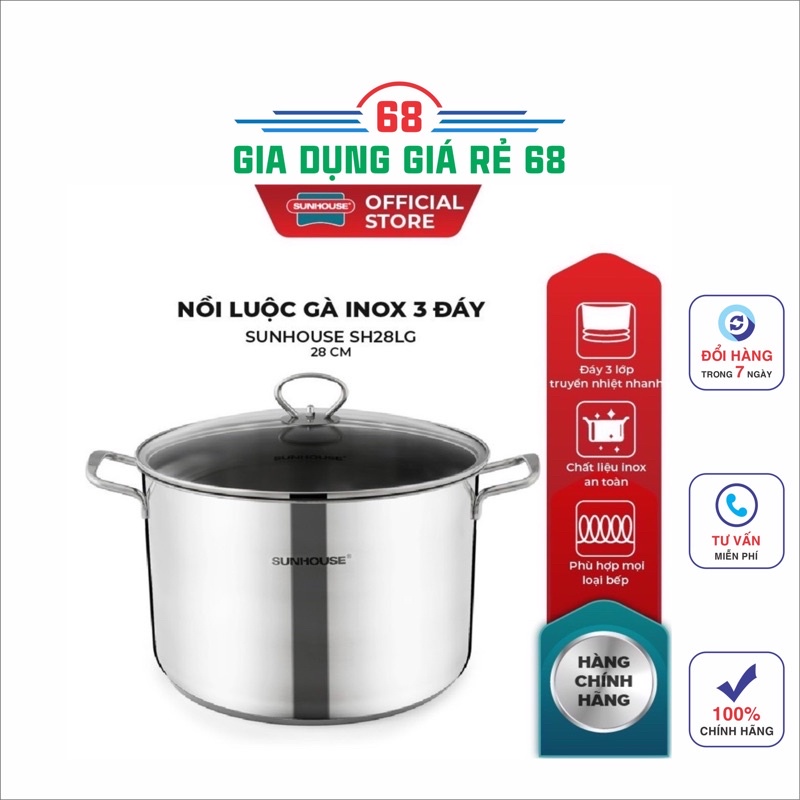 Nồi luộc gà inox 3 đáy SUNHOUSE SH28LG - siêu tiện lợi