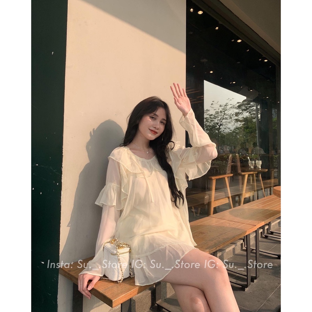 Set áo voan bèo xuyên thấu kèm chân váy S337 SUSTORE