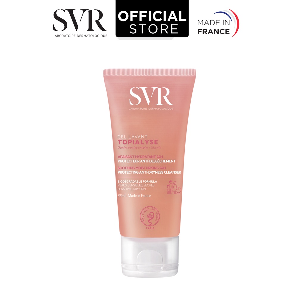 Gel làm sạch không chứa xà phòng cho da khô và nhạy cảm SVR TOPIALYSE Gel Lavant 55ml