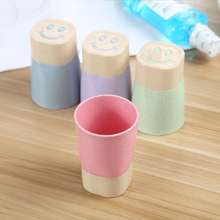 4pcs/set New Arrival Biodegradable Smile Drinking Cup Plastic Wheat Straw Cup Colorful Reusable Cups for Drink Water Juice Milk Coffee Tea,Etc.