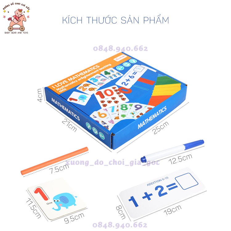 Bộ giáo cụ que tính học toán và thẻ ghép số học phép tính tư duy, giáo cụ Montessori cho bé