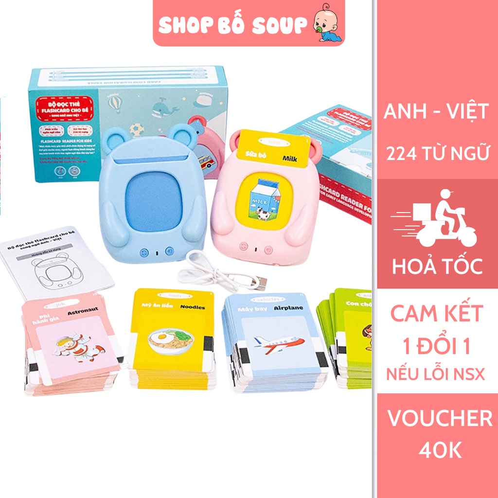 [Nhập SHOP40KID giảm 40k đơn từ 0đ] Máy đọc thẻ song ngữ cho bé phát triển ngôn ngữ Anh - Việt