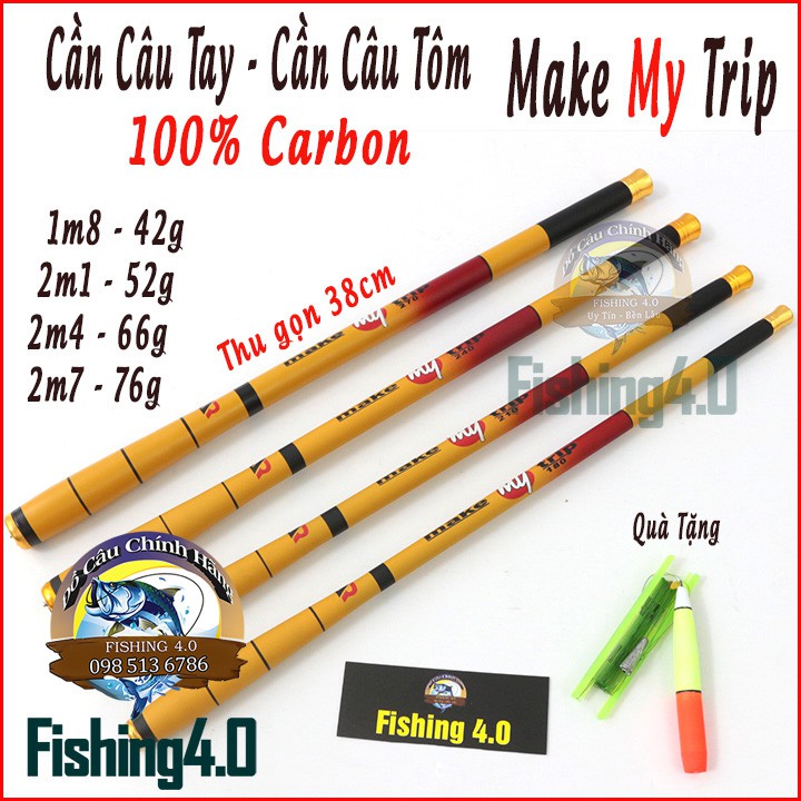 Cần câu tay-Cần câu tôm Make My Trip 100% Carbon thu gọn 38cm