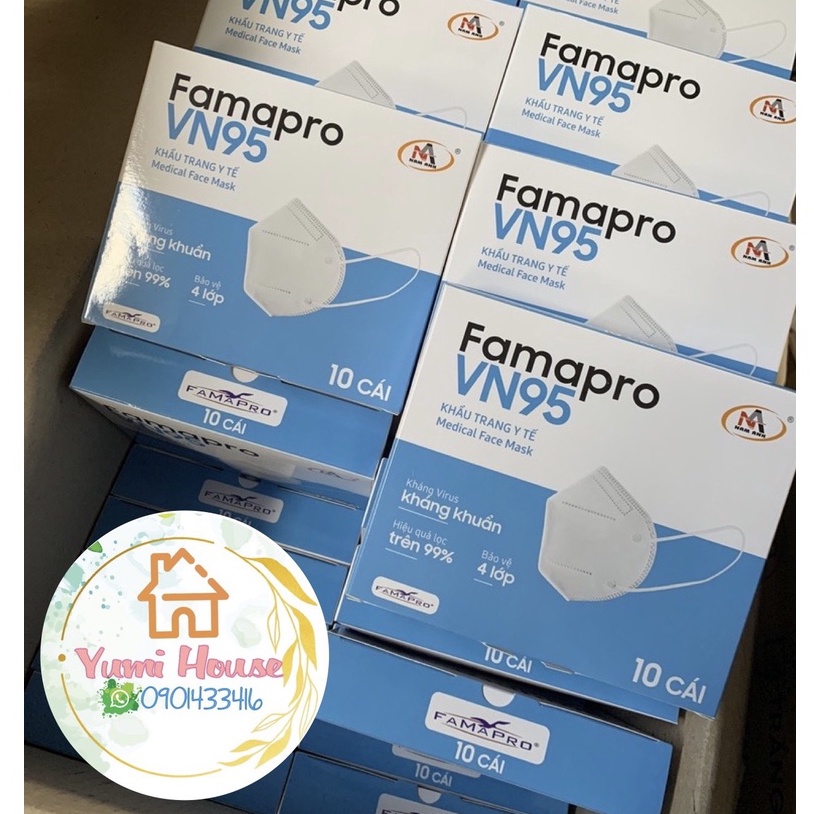 [VN95 (N95)- Combo 10 hộp] 100 cái Khẩu trang y tế kháng khuẩn 4 lớp Chính Hãng Famapro VN95